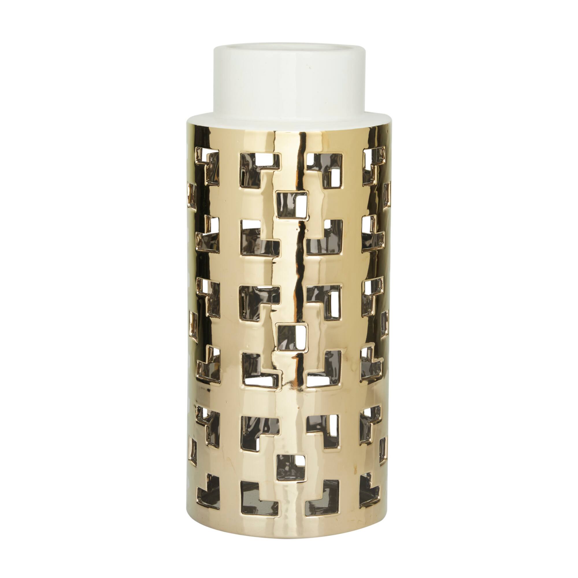 Gold Stoneware Glam Vase, 14" x 6" x 6"